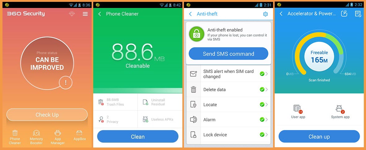 برنامج استرجاع الهاتف المسروق والضائع للاندرويد 360 Security for Android 5.6.9.4834