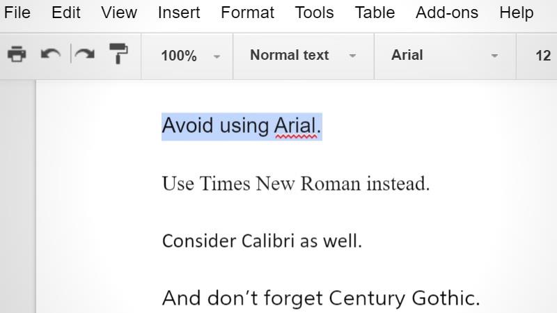 لا تستخدم خط arial واستخدم  Calibri و Century Gothic